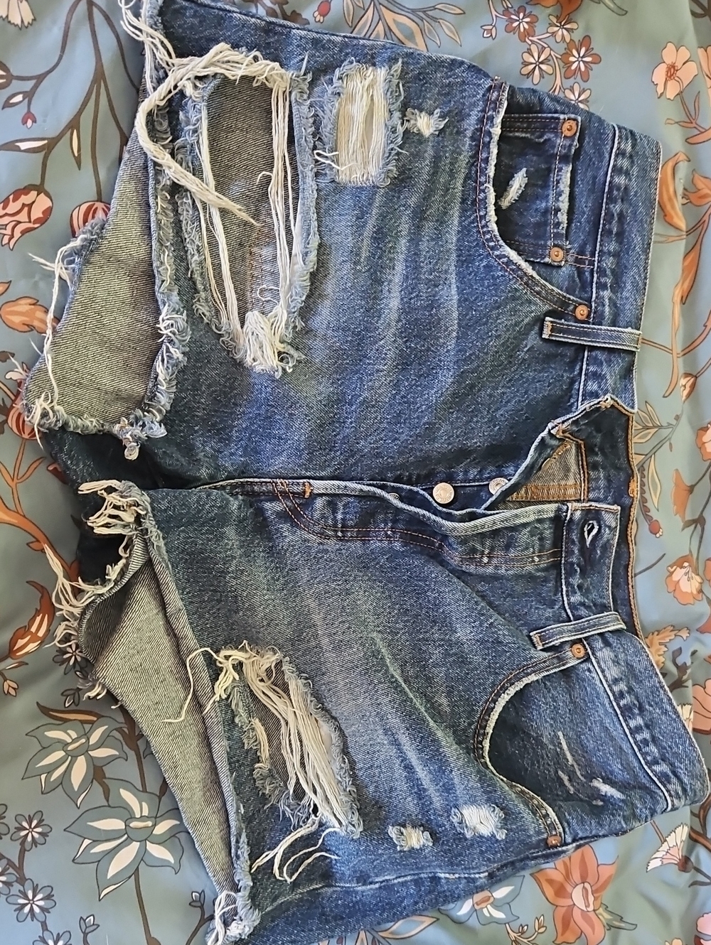 Distressed Women's Blue Denim Shorts - Casual Ripped Jeans